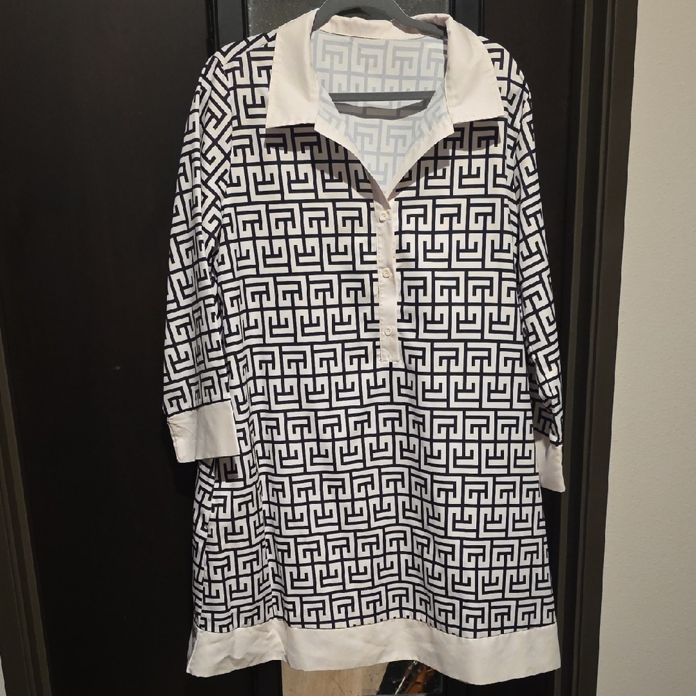 Geometric Patterned Black and White Dress